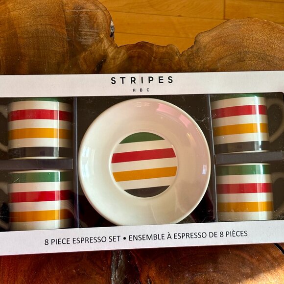 NEW! Hudson’s Bay Stripes Espresso Mug Set with Saucers, 8-pc. - Picture 1 of 1